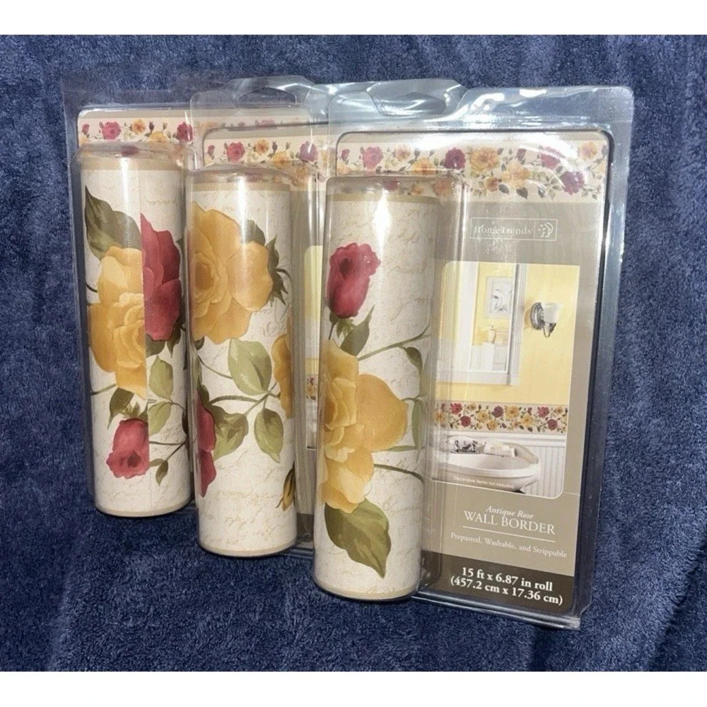 VTG Home Trends Antique Rose Lot of 3 Prepasted Washable Wall Border  15'x6.87